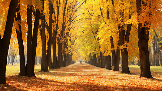 秋日林荫下的美丽风景图片