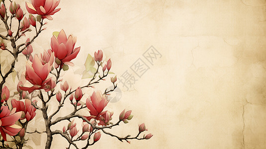 粉色创意北京枝头的木兰花国风背景插画