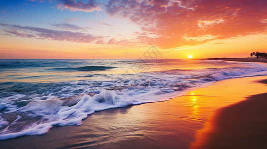 夕阳余晖下美丽的海滩图片