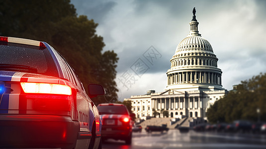 国会大厦前的警车图片
