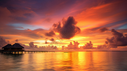 夕阳下的海洋景观图片