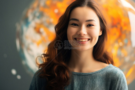 笑容开朗的年轻女子图片
