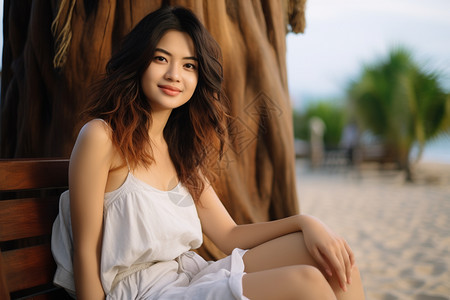 夏季沙滩上的年轻女子图片