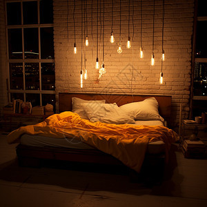 夜晚简约的卧室装饰图片