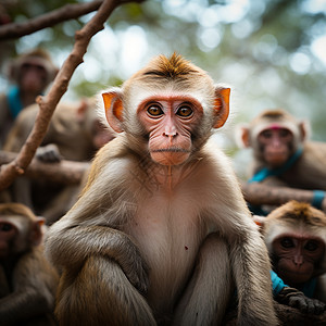 猴群中端坐的猴子图片