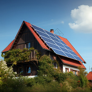 屋顶安装的新能源光伏板图片