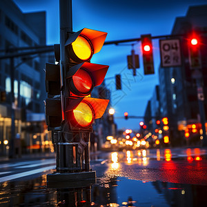 路口红绿灯夜晚城市街道上的红绿灯背景