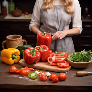 厨房切蔬菜的女子图片