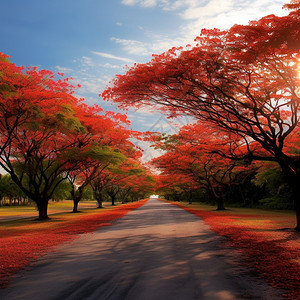 秋季静谧的林间道路图片