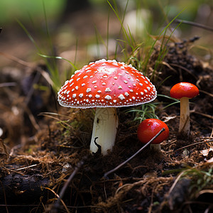 雨后生长的野生蘑菇图片