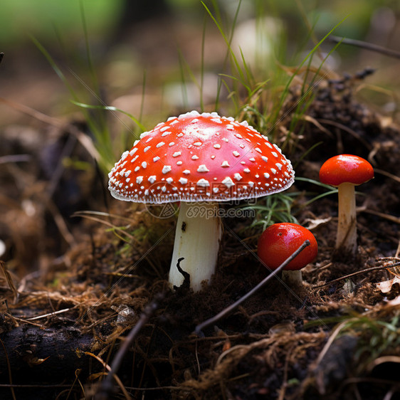 雨后生长的野生蘑菇图片
