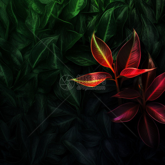 红色热带植物树叶纹理图片