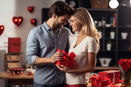 送礼物的情侣互送礼物的浪漫情侣背景
