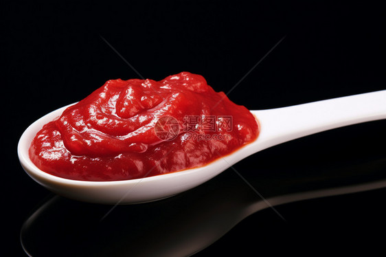 勺子中的辣椒酱图片