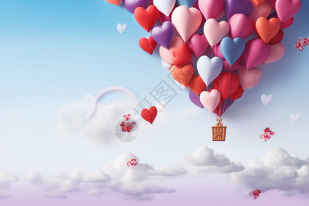 空中的爱心热气球背景图片
