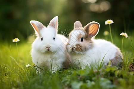 可爱的兔子享受阳光时光图片