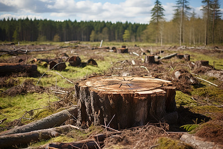 砍伐的森林木材砍伐背景
