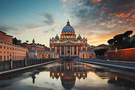 罗马耶稣会教堂早晨的梵蒂冈圆顶教堂背景