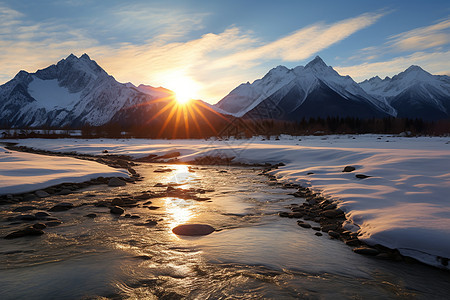 日出时分的冰冻风景图片
