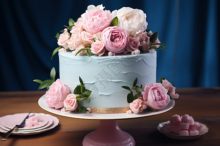粉色的玫瑰蛋糕图片