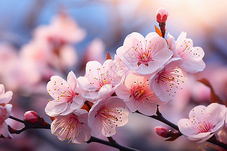 绽放春日粉色桃花背景图片