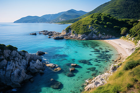 美丽的希腊蓝色沙滩高清图片