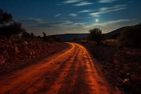 夜晚山路夜色下的乡村道路背景