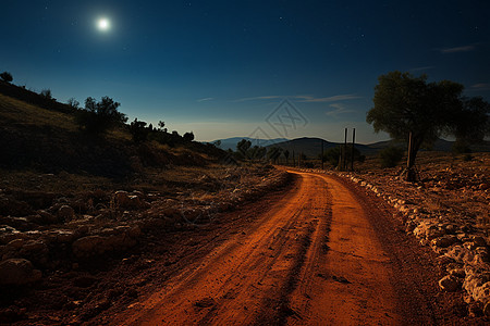 夜晚山路夜幕下的乡村景色背景