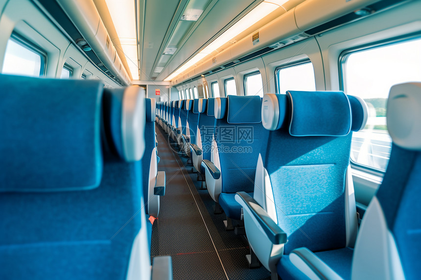蓝色列车的座椅图片
