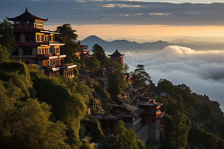 云雾中的城市云雾中的建筑物背景