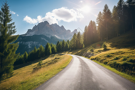 山间的公路美景高清图片