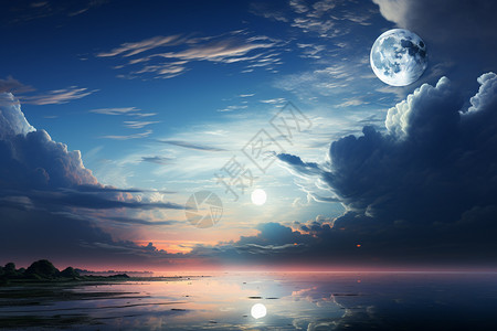 夜晚湖面倒映的月亮背景图片