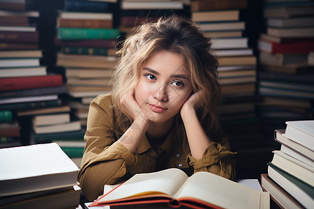 精疲力竭的女大学生图片