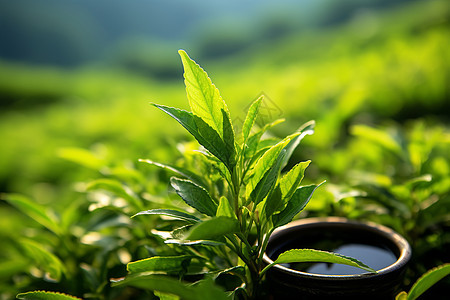 茶树中的一杯茶图片