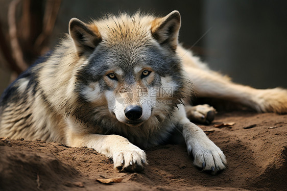 一只狼休息图片