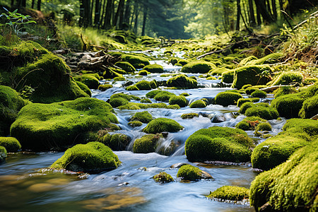 清澈溪流穿过森林图片