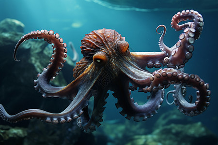 深海中的章鱼背景图片