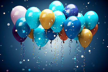 蓝色彩带派对上的庆祝气球插画