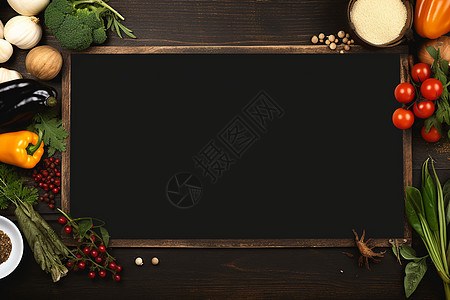 蔬菜包裹的黑板图片