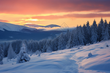 雪后故宫美丽的雪山落日背景
