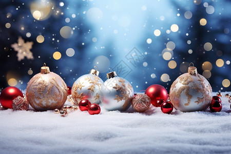 圣诞花纹素材雪地中精美的圣诞球设计图片