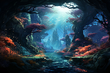 明亮的海底森林背景图片