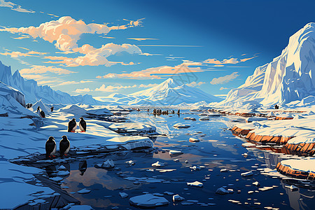 冰雪上摇摆的企鹅图片
