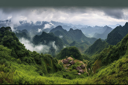 云雾山谷云雾中的山谷背景