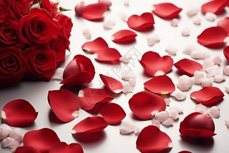 桌面上浪漫的玫瑰花瓣图片