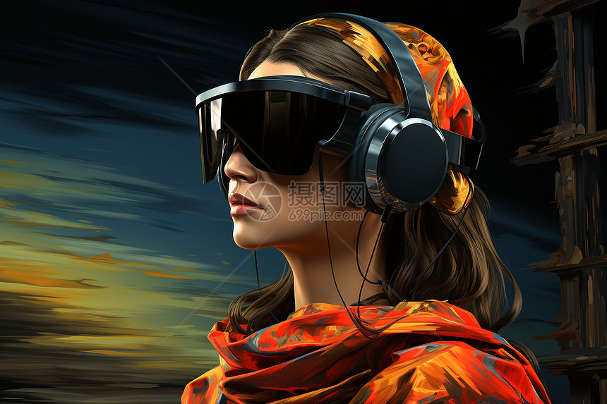 体验VR技术的女人图片