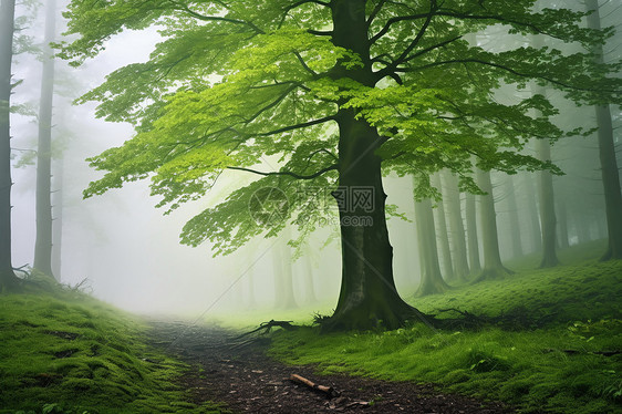 清晨森林的薄雾图片