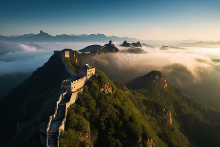 虎山长城壮丽的古建筑景色背景