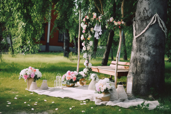 浪漫的草坪婚礼图片