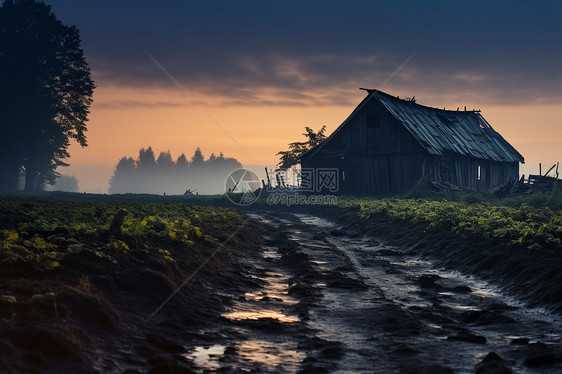迷雾笼罩的农田图片